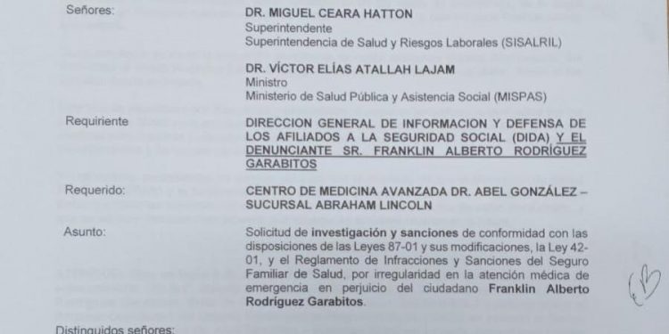 DIDA solicita sanción ante SISALRIL para clínica Abel González por alegada negación de asistencia médica en emergencia