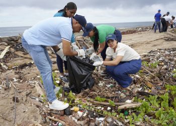 Colaboradores de OMSA recolectan más de 800 libras de basura en jornada de limpieza de playa